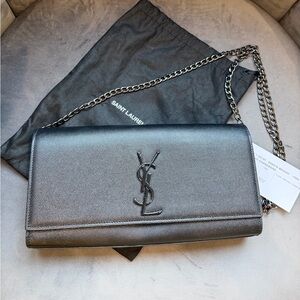 SAINT LAURENT Grain De Poudre Medium Classic Monogram Kate Satchel Black